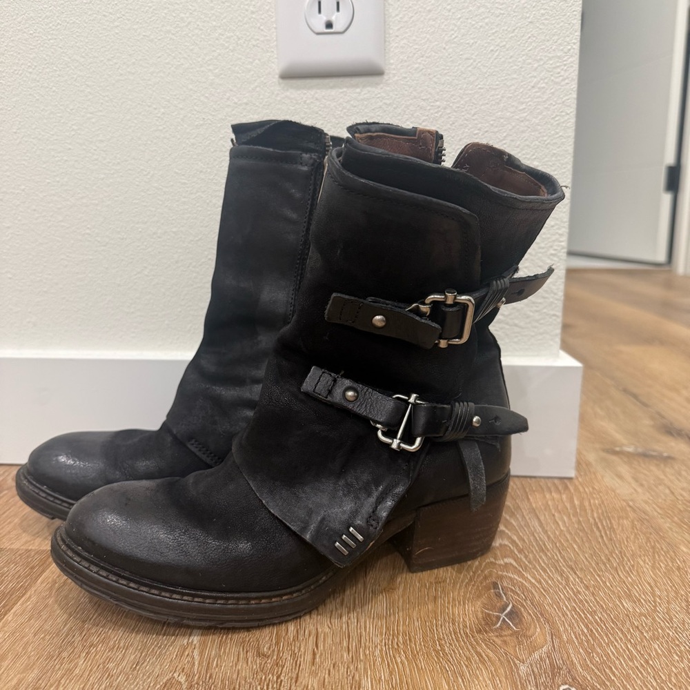 A.S.98 Black Leather Moto chilly Boots with Buckles size 37 - Picture 4 of 11